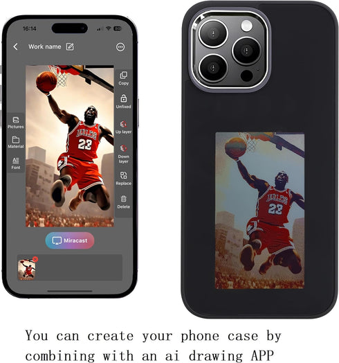 DIY E-Ink Phone Case for iPhone 15 Pro Max, Smart Photo Rear Projection, Instantly Display Photos on Black Ink Screen
