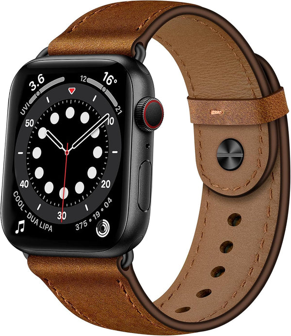 OUHENG Compatible Apple Watch Band, Genuine Leather Replacement Strap for iWatch SE2 Series 10 9 8 7 6 5