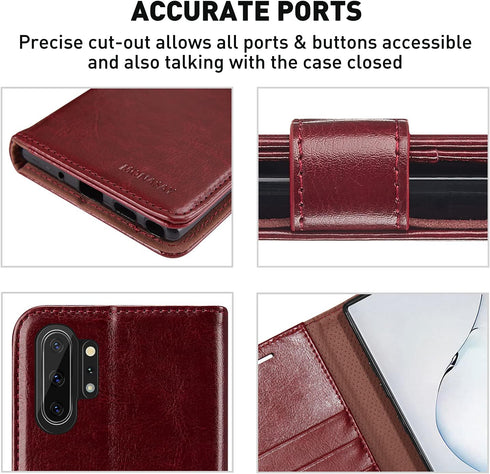 MONASAY Wallet Case for Galaxy Note 10+ Plus, 6.8 inch Flip Folio Leather Cell Phone Cover with RFID Blocking, Burgundy