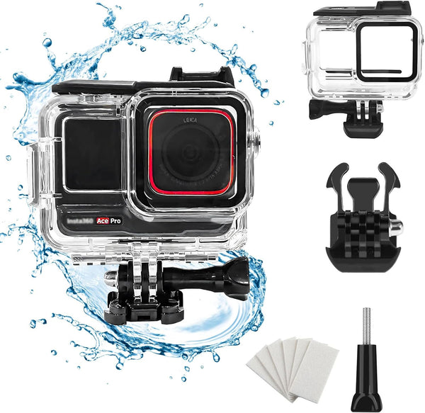 PCTC 60M Waterproof Case for Insta360 Ace Pro - Protective Underwater Dive Housing Shell with Bracket Accessories