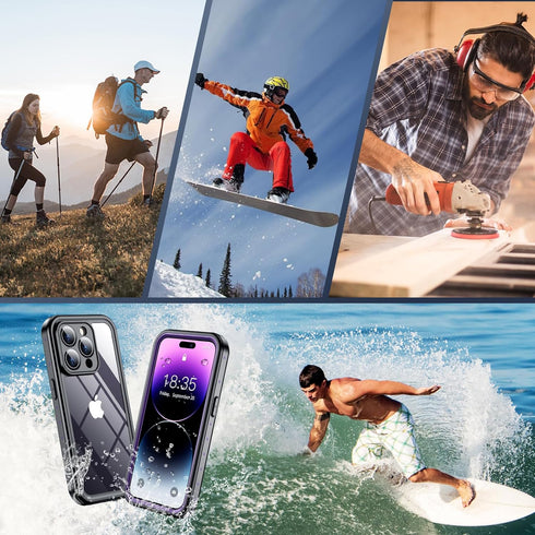 SPIDERCASE iPhone 14 Pro Case - Waterproof with Built-in Lens & Screen Protector, 12FT Military Shockproof, Purple