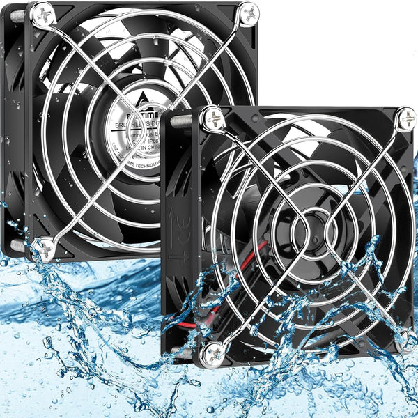 GDSTIME 80mm x 25mm 12V IP68 Waterproof Exhaust Fan, Small Brushless DC Cooling Computer Case Fan, 2 Pack