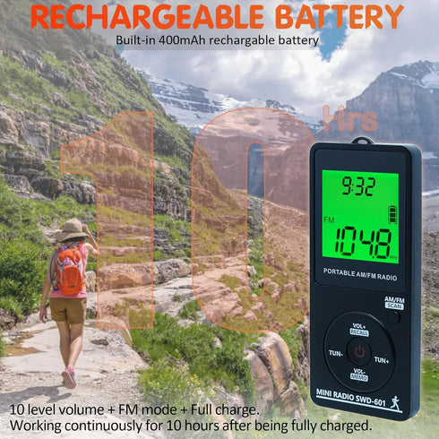 Personal Portable Radio AM/FM, Mini Radio with Digital Tuning LCD Display, Rechargeable Pocket Radio with Earphone,