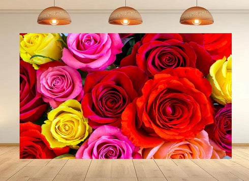 UPXIO 9x6ft Colorful Rose Bouquet Backdrop Mixed Red Pink Yellow Roses Photo Background