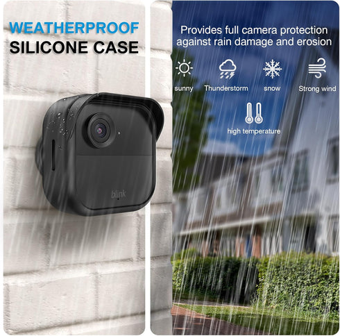 Silicone Case Cover for All-New Blink Outdoor 4 (4th Gen), 3 Pack Weatherproof Skin with Hat Brim, Black
