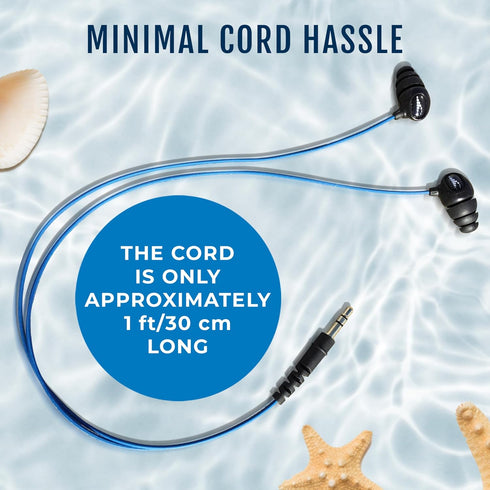 H2O Audio Surge S+ Waterproof Sport Short Cord Headphones for Swimming and Underwater Activities | Sweatproof,