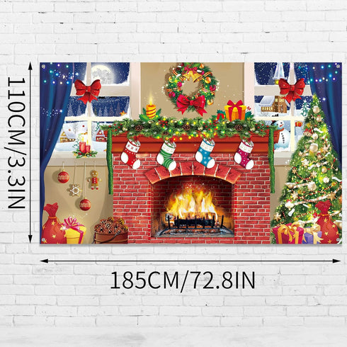 6x4 Feet Christmas Fireplace Theme Backdrop, Extra Large Red Brick Wall Decoration for Photo Baby Shower