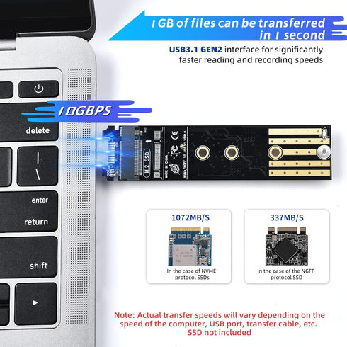 ELUTENG M.2 to USB Adapter, Dual Protocol M.2 NVME SATA Hard Drive USB3.1 Gen2 10Gbps Reader for 2280 2260 2242 2230 SSD