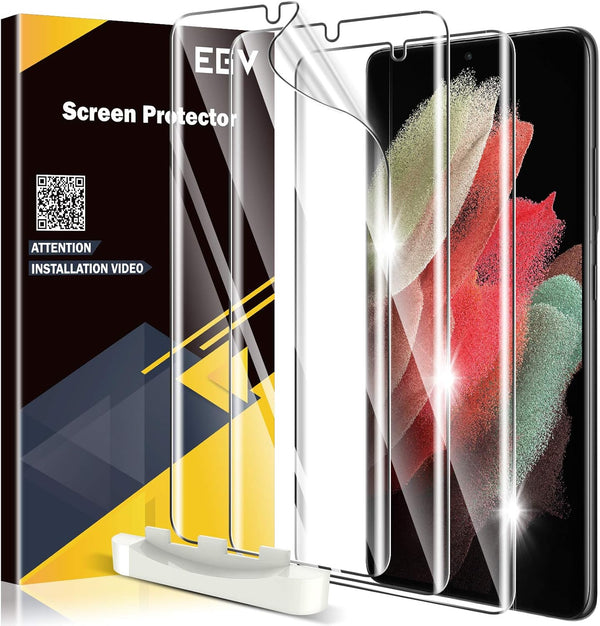 Samsung Galaxy S21 Ultra Screen Protector - EGV 3 Pack, 6.8-inch HD Clear Film, Fingerprint Support, Bubble Free, Model