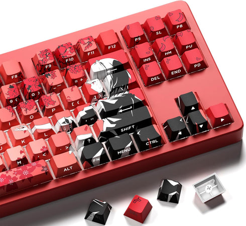 Shine Through PBT Keycaps, Double Shot Side Printed Keycaps, Cherry Profile Dye-Sub Key Caps, Japanese Anime Keycap Set