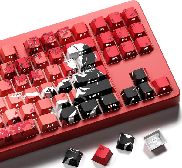 Shine Through PBT Keycaps, Double Shot Side Printed Keycaps, Cherry Profile Dye-Sub Key Caps, Japanese Anime Keycap Set