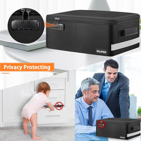 Photo Organizer Box with Lock, Fireproof Storage Box with 16 Clear Photo Cases, Portable with Handle