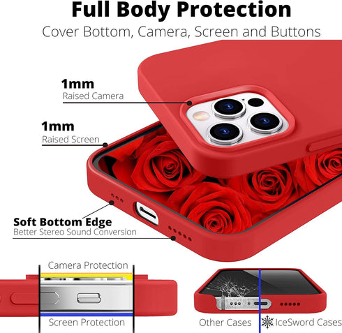 IceSword iPhone 12 Pro Max Case, Red Liquid Silicone Shockproof Cover, Cute Gel Rubber Drop Protective 6.7"