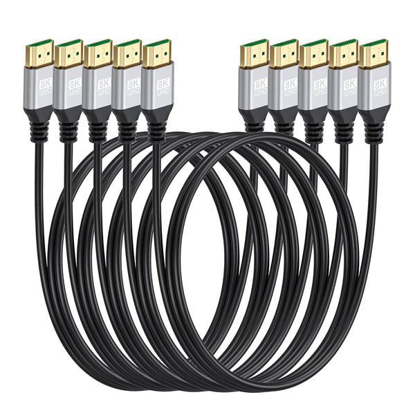 8K Slim HDMI Cables 6FT 5-Pack, 48Gbps Ultra High-Speed, HDMI 2.1 Cord