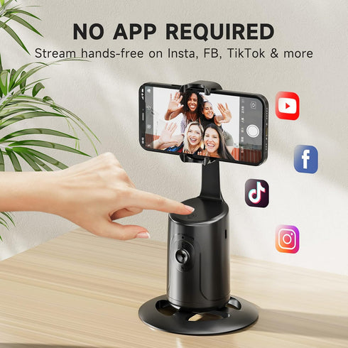 Auto Face Tracking Tripod - 360° Rotation Phone Holder with Remote, Gesture Control, Rechargeable Smart Shooting for