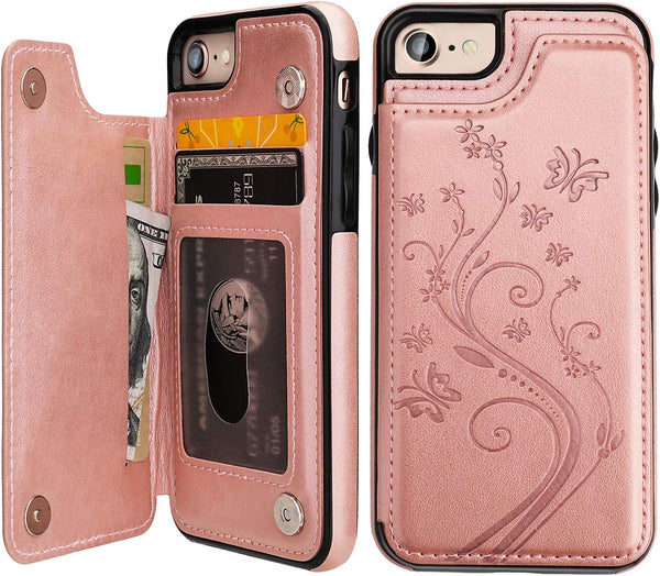 Vaburs Wallet Case for iPhone SE(2022) 5G/SE(2020)/7/8 - Embossed Butterfly Premium PU Leather with Card Holder