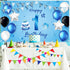 Happy 1st Birthday Backdrop Banner, Blue Newborn Boys First Birthday Photography Background for Baby Shower Party 72.8