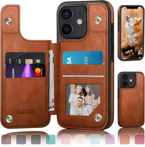 DJDUCK Designed for iPhone 12/12 Pro Case Wallet with Card Holder, [Magnetic Clasp