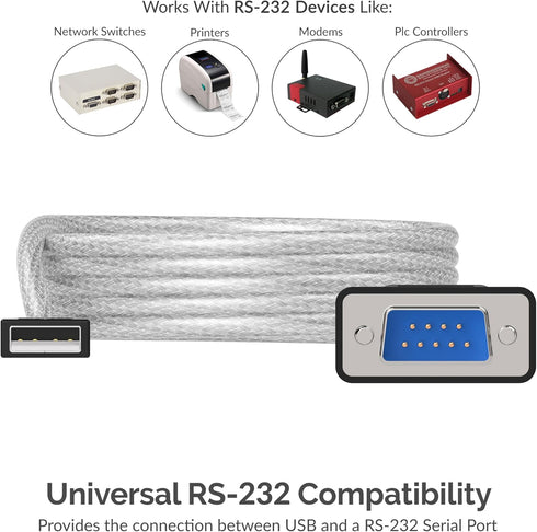 SABRENT 6-FT USB to RS-232 DB9 Serial 9 Pin Adapter (Prolific PL2303) (SBT-USC6K)