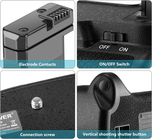 Neewer Professional Vertical Battery Grip for Nikon D3100/D3200/D3300/D5300, Works with 1 or 2 EN-EL14 Batteries