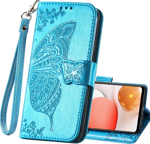Galaxy A32 5G Case, PU Leather Wallet Flip Protective Phone Case with Wrist Strap and Card Slots for Samsung Galaxy A32