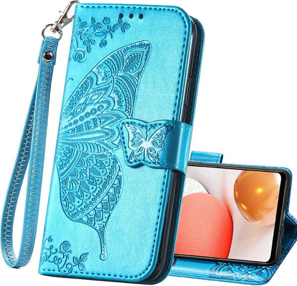 Galaxy A32 5G Case, PU Leather Wallet Flip Protective Phone Case with Wrist Strap and Card Slots for Samsung Galaxy A32