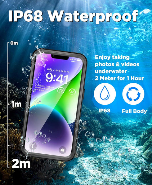 Unitedtime Magnetic Case for iPhone 14 Pro, Waterproof with Built-in Screen Protector, Shockproof Dustproof Heavy Duty