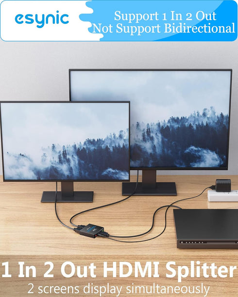 eSynic 4K/30HZ HDMI Splitter, 2 Way HDMI Splitter 1 in 2 Out for HDTV, PS4, Blu-ray Player
