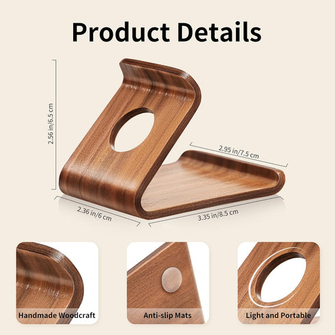 ZJL 16 15 14 13 12 11 Cell Phone Stand for Desk - Portable Wood Phone Holder for Bed Compatible with iPhone Pro Max