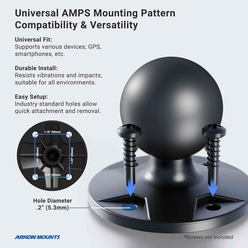 ARKON Mounts Circular 38mm Ball to 4-Hole AMPS Adapter - Permanent Mount for Flat Surfaces