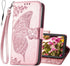 Wallet Case for iPhone 12 Pro/iPhone 12, Women Flip Folio Cover with Butterfly Embossed PU Leather, Rose Gold