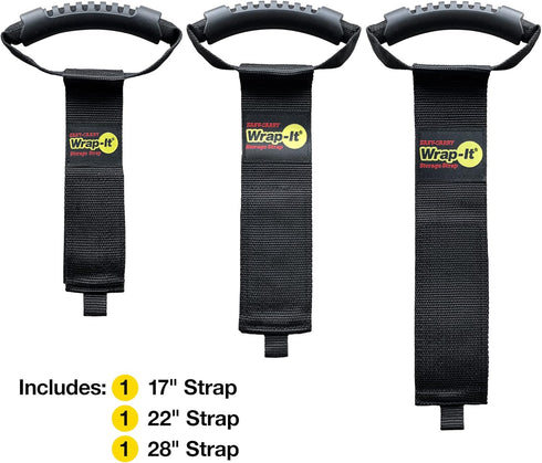 Wrap-It Storage Easy-Carry Straps, Assorted 3-Pack Black Hook and Loop Straps for Garden Hose, Cable Organization