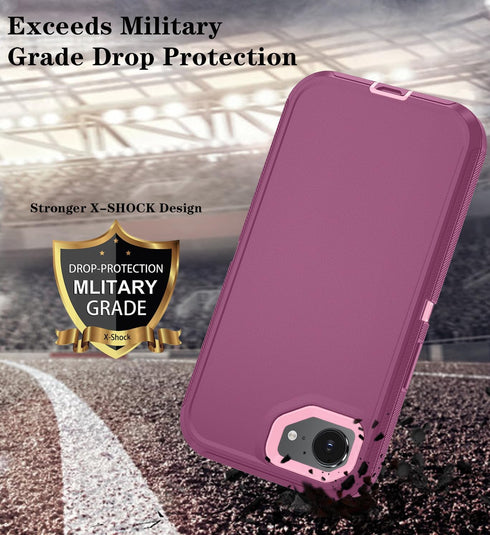 ouyncase 16e 17e 3-Layer 16e/17e,WineRedPink Phone Case for iPhone Case & iPhone Case with HD Screen Protector, Heavy