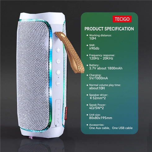 TECIGO Speaker10 5.3, Portable Bluetooth Speakers Outdoor Portable Bluetooth Hours of PlaytimeBluetooth Wireless
