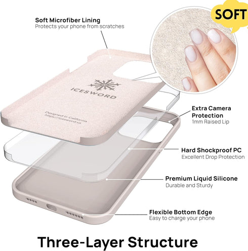 Cute Liquid Silicone Slim Protective Phone Case for iPhone 13 Pro Max, Matte Light Beige, Soft Anti-Scratch Microfiber
