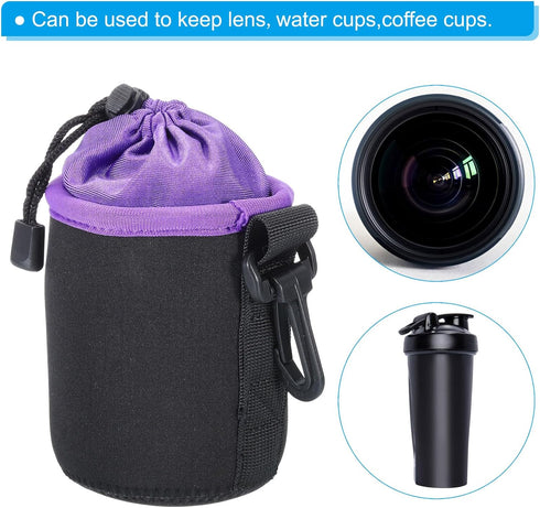 PATIKIL 2 Pcs 3.1" ID x 3.9" H Camera Lens Bag, Drawstring Pouch with Thick Neoprene