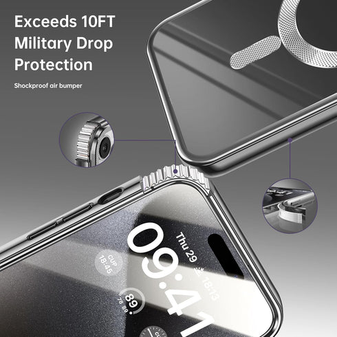 JUESHITUO iPhone 15 Pro Max Case - Black Titanium, 6.7", Military Grade Drop Protection, N56 Magnets, Screen & Camera