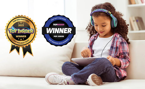 eKids Karmas World Wired Headphones for Kids, Tangle Free Stereo Headphones with Parental Volume Control, 3.5mm Jack