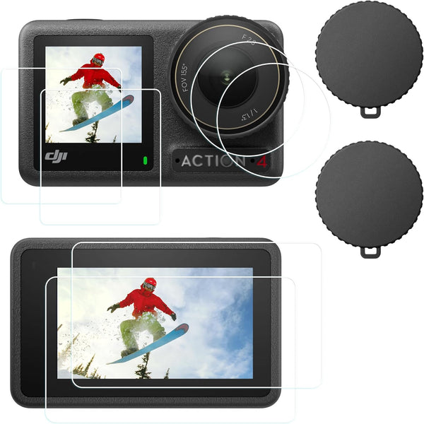 PCTC Screen Protector for DJI OSMO Action 4 Camera, Lens Protector + Tempered Glass LCD Display Film + Silicone Lens Cap