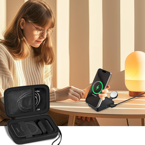 Case for Anker MagGo 3-in-1 Charging Station, Foldable Magnetic Storage Holder Bag for Apple Watch & USB-C Charger