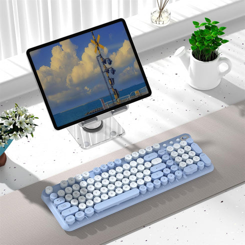 COVEVA 2.4GHz Wireless Bluetooth Keyboard - Full Size Retro Round Typewriter Style Wireless Keyboard with & Bluetooth