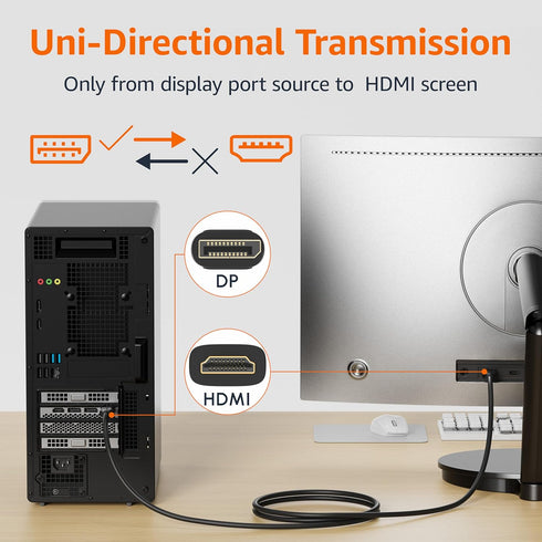 3 Amazon Basics DisplayPort to HDMI Cable, Uni-Directional, Gold-Plated, Video and Audio, Foot, Black