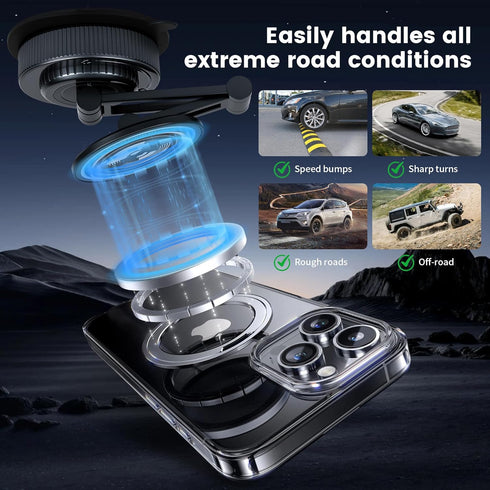PIEPIE 360 Magnetic Car Phone Holder Mount Heavy Duty Metal Dash/Windshield Large Suction Cup for Non-Smooth