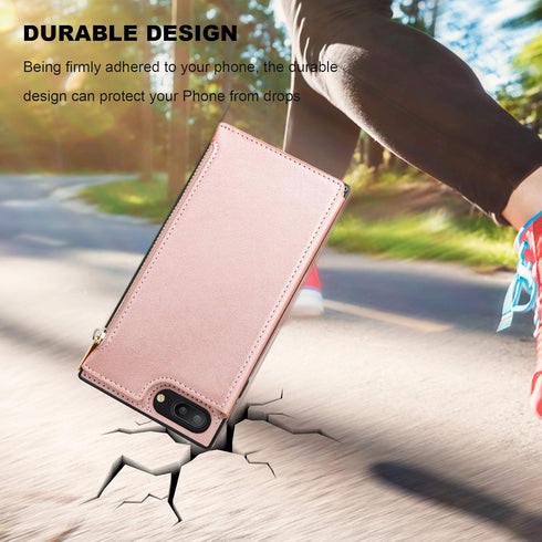 Bocasal Wallet Case for iPhone 7 Plus/8 Plus, 5.5 Inch, Rose Gold, 3 Card Slots, Cash Holder, Zipper Design, Magnetic