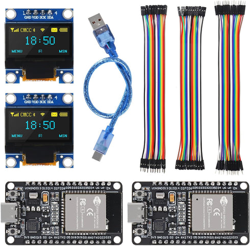AITRIP 2PCS USB-C ESP-32 Development Board CP2102 Chip+2PCS 0.96 Inch OLED I2C IIC