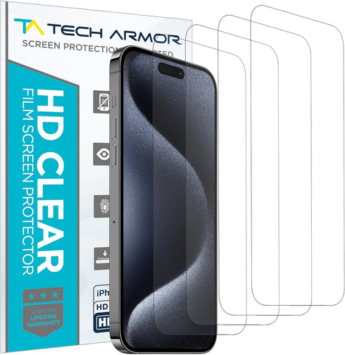 Tech Armor HD Clear Screen Protector for iPhone 15 Pro 6.1" - Premium Quality, Easy Install, 4 Pack, Ultimate Display