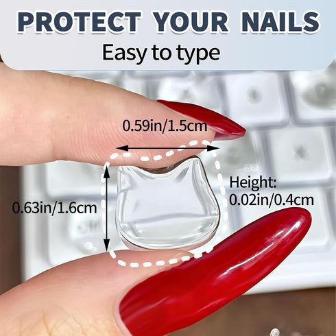 80 Transparent Glass Long Nail Keyboard Caps Raised Cat Head Keyboard Stickers, Nail-Safe Typing Bubbles, Clear