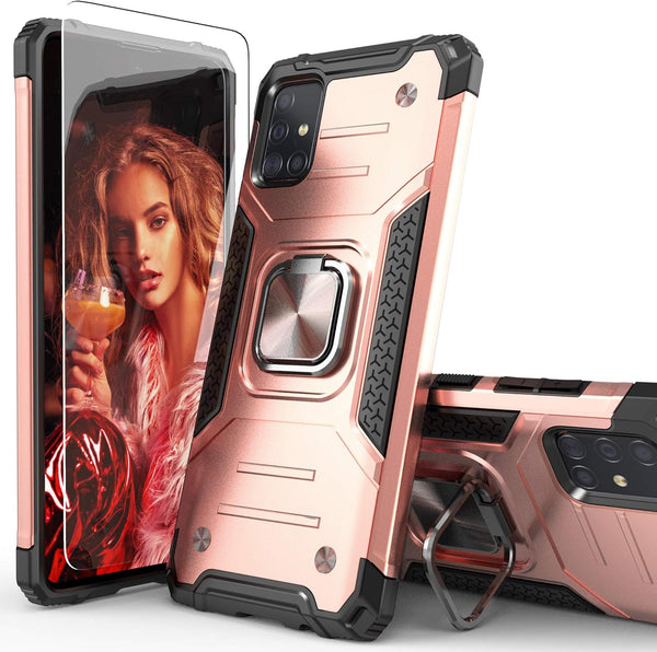 Galaxy A71 5G Case with Screen Protector, Shockproof Slim Fit Case with Car Mount Kickstand, Lightweight Protective