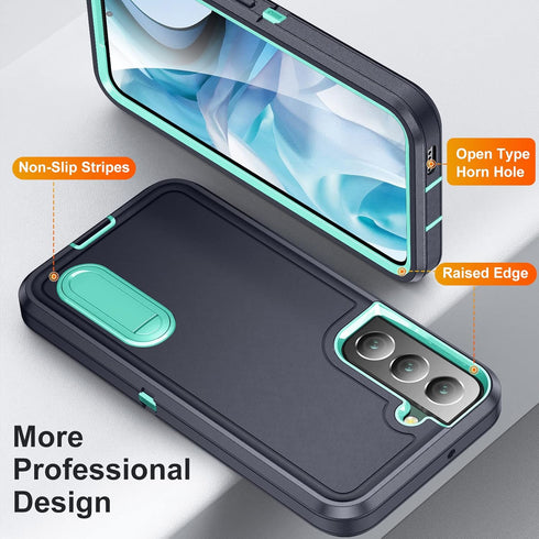 BaHaHoues for Samsung Galaxy S22 Case,Samsung S22 Phone Case with Built in Kickstand,Shockproof/Dustproof/Drop Proof Military Grade Protective Cover for Galaxy S22 5G 6.1 inch (Dark Blue/Aqua Blue)