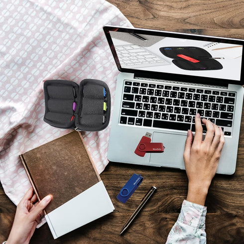 6 Flash Drive Case - USB Holder, Storage Bag for Thumb Drives, Lightweight, Protects & Stores Small Items, Slots, Black